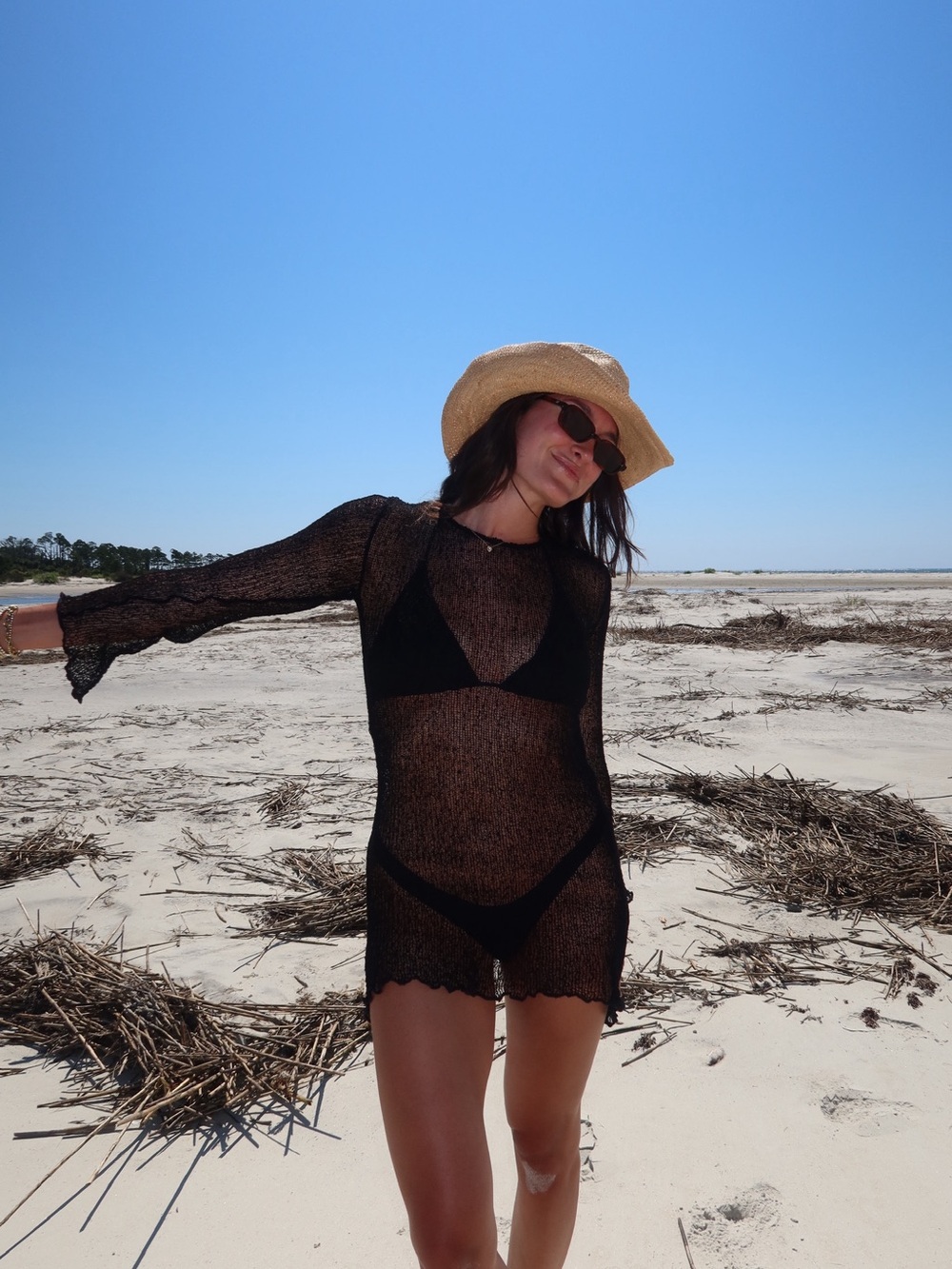 Sheer Black Knit Beach Cover-Up Dress